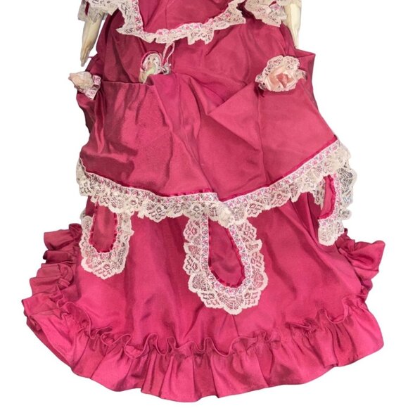 Victorian Porcelain Doll With Pink Lace Dress & Blonde Curls - Picture 11 of 16